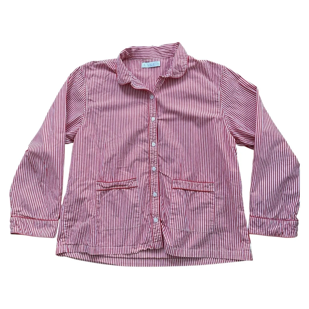 LAKE 100% Cotton Piped Poplin Pajama Set Size XL Red - Image 2