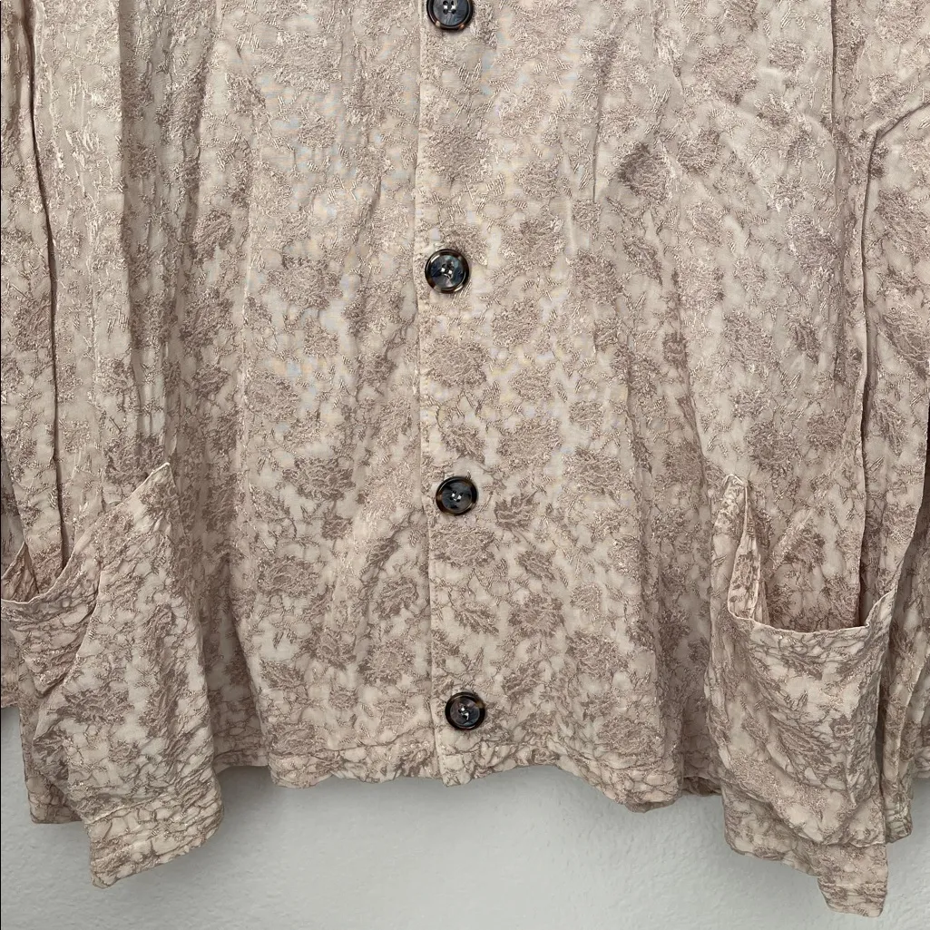 CP Shapes beige cream button down embroidered floral print lagenlook shirt M - Image 5