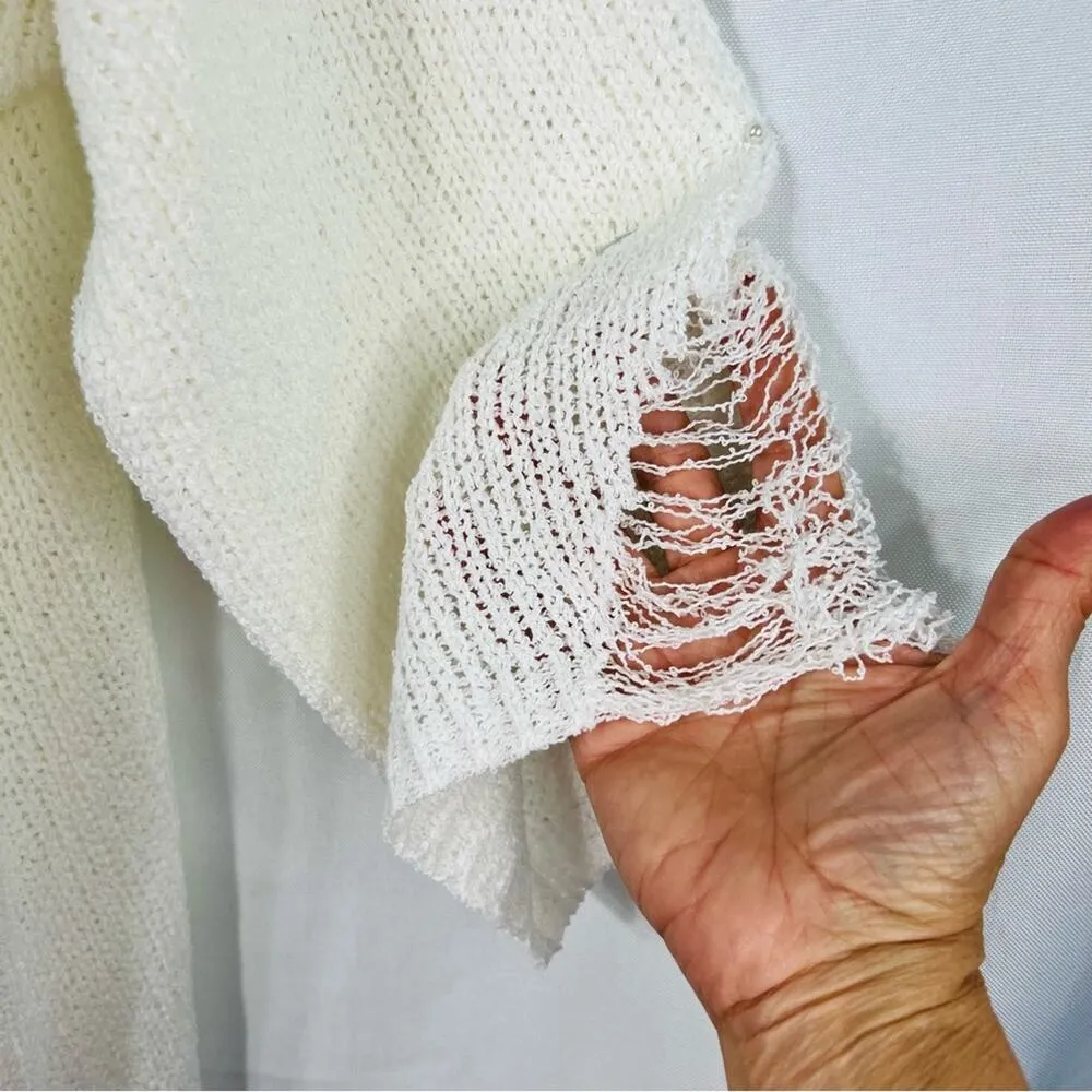 White Birch Womens Medium Distressed Duster Cardigan Ivory Beach - Image 6