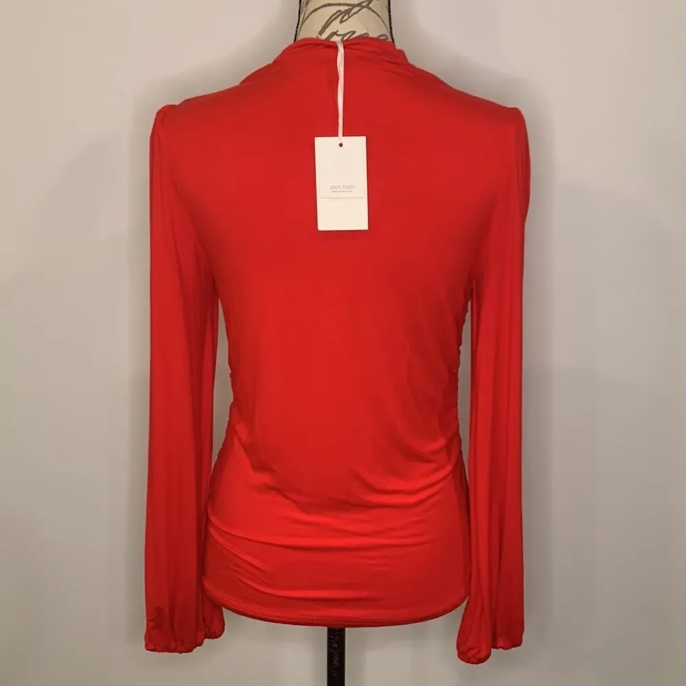 NWT lantern sleeve high neck ruched fitted top blouse - Image 4