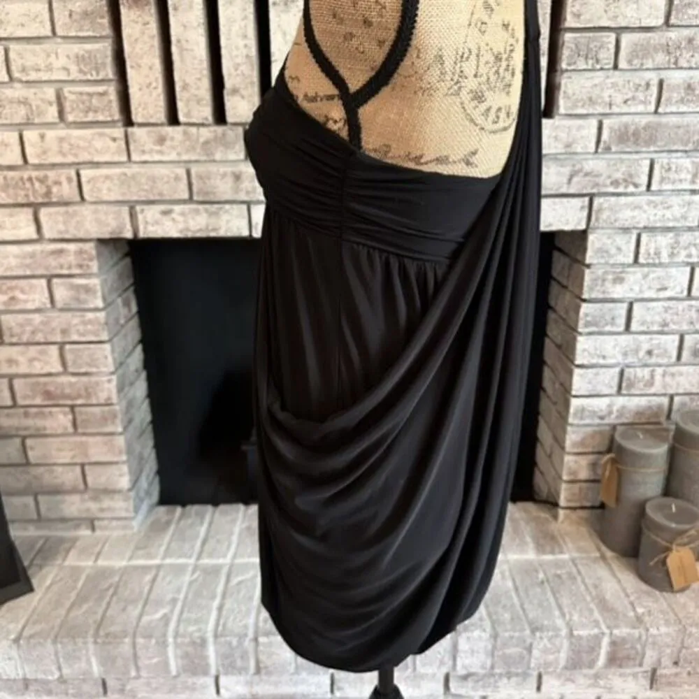 Vintage 90s Un Deux Trois Women's Sequin Halter Draped Sleeveless Dress Black 12 - Image 5