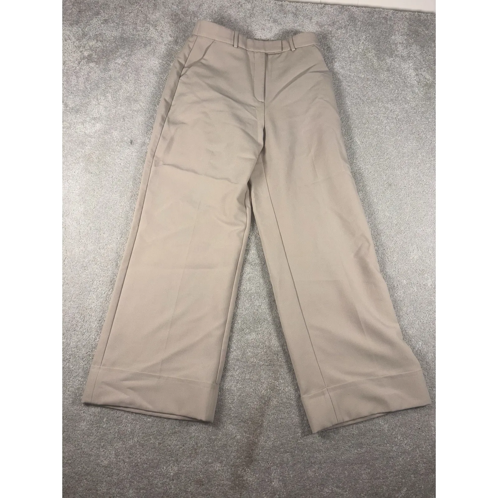 Abercrombie Sloane Wide Leg Trouser Pants Beige Cuffed Flat Front 30/10 - Image 2