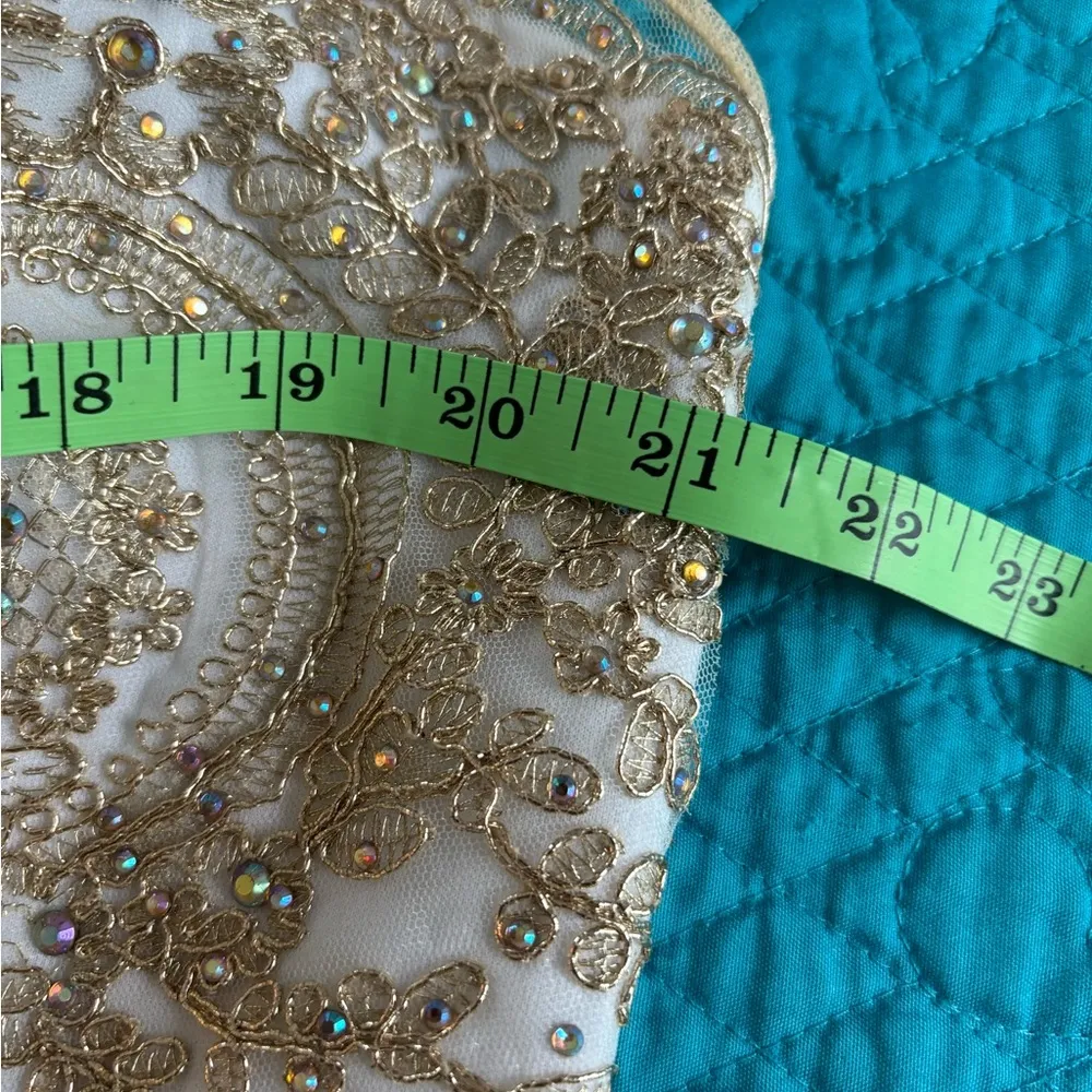 Babyonline D.r.e.s.s. gold lace applique and blue elegant midi Dress size Large - Image 12