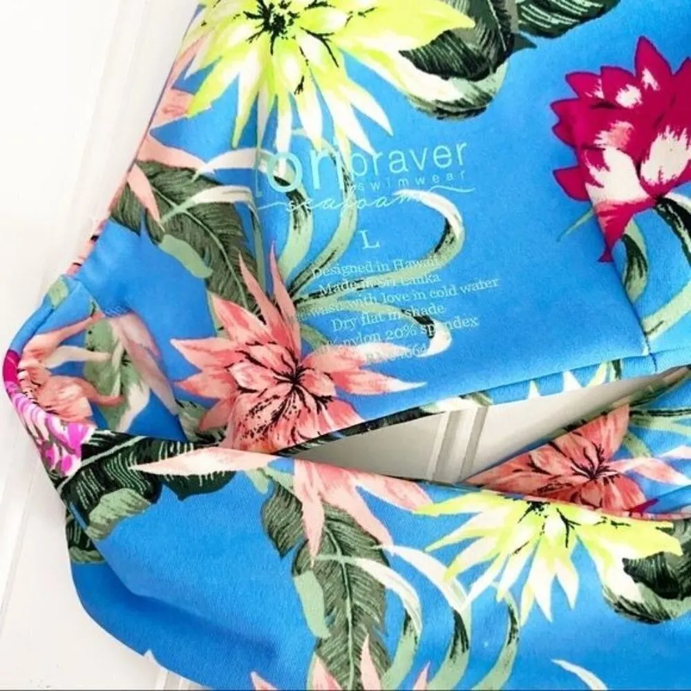 Tori Praver Womens Floral Wrap Around Halter Bikini Top in Blue Size Large - Image 4
