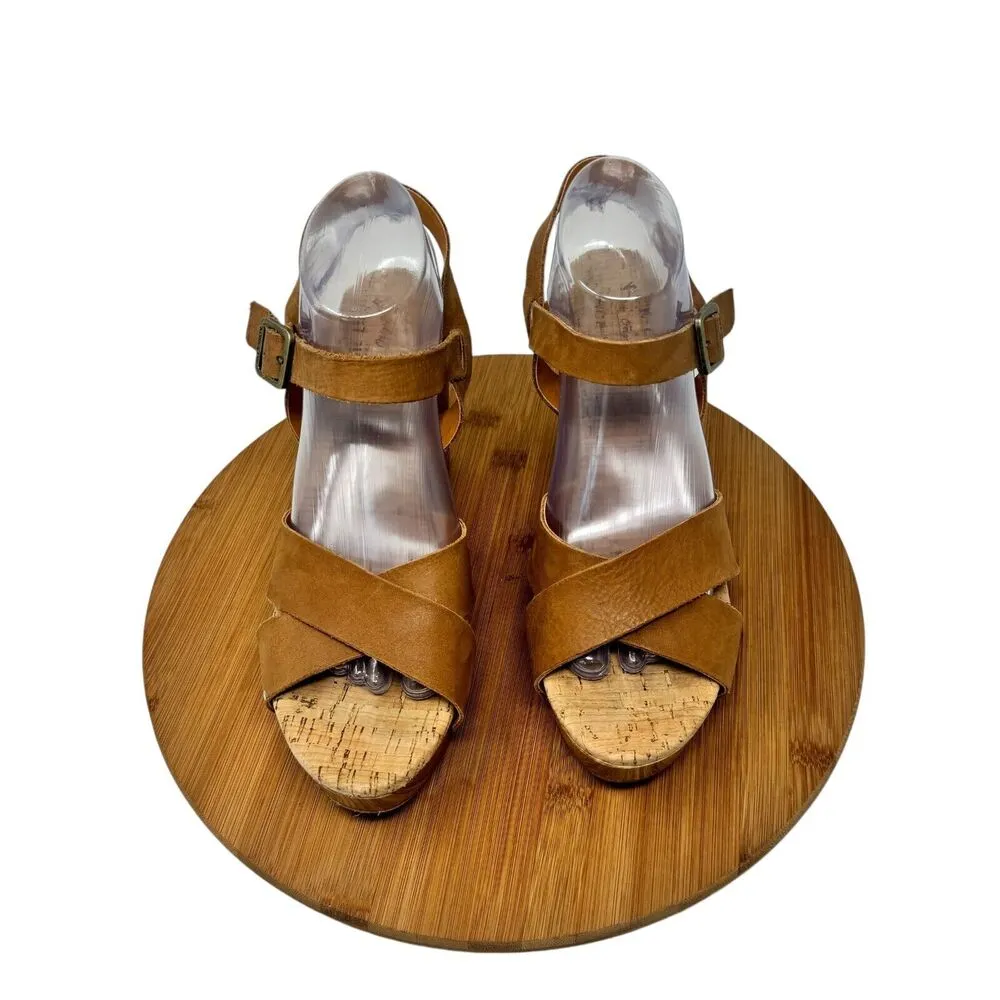 Kork-Ease Drew Brown Leather Wooden Heel Sandal Strappy Open Toe Womens Size 9 - Image 2