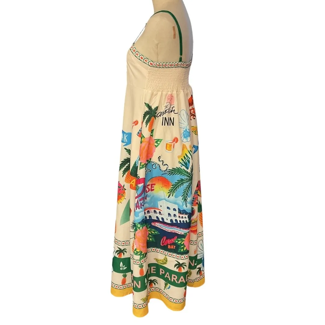 Madeira Paradise Women's Confête Print Tropical Blend Maxi Dress Size Medium - Image 6
