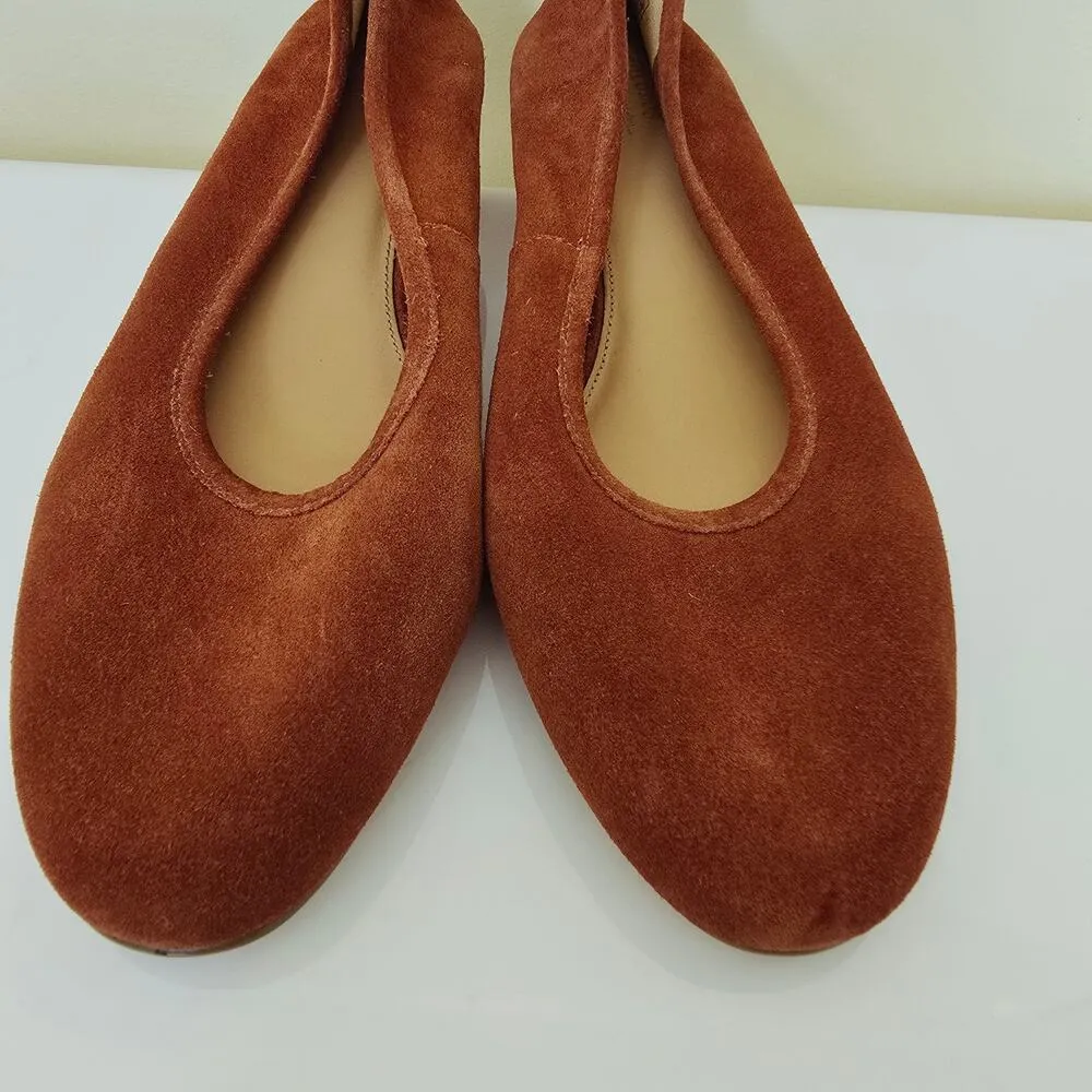 Anthropologie Soludos Juliette Pumps Stacked Heel Suede Round Toe Rust Orange 11 - Image 8