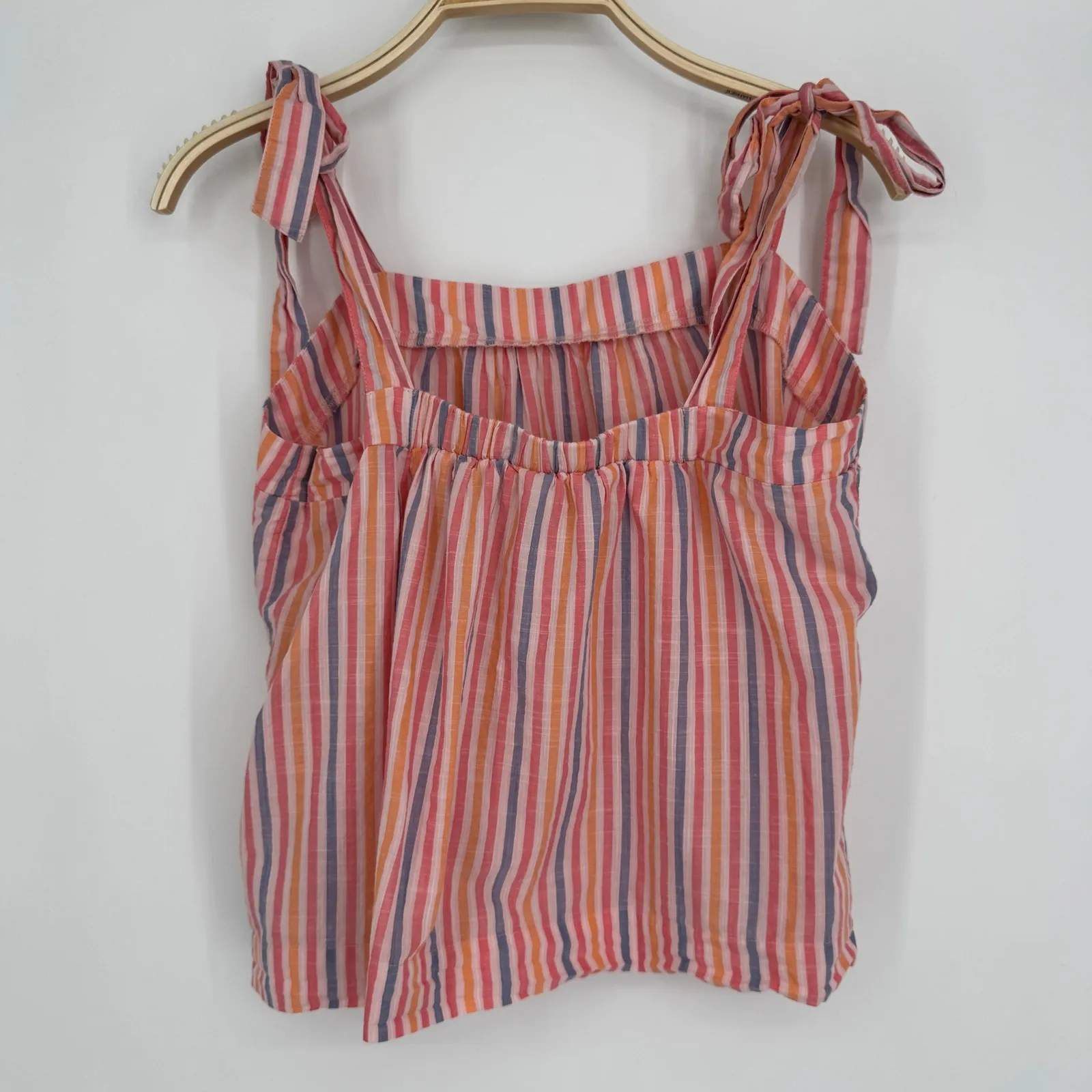 Gap Striped Tank Top Size Medium Pink Orange Blue Tie Shoulder Sleeveless Blouse - Image 6