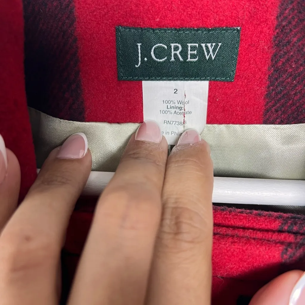 JCrew Buffalo Plaid Red and Black Wool Peacoat - Image 4
