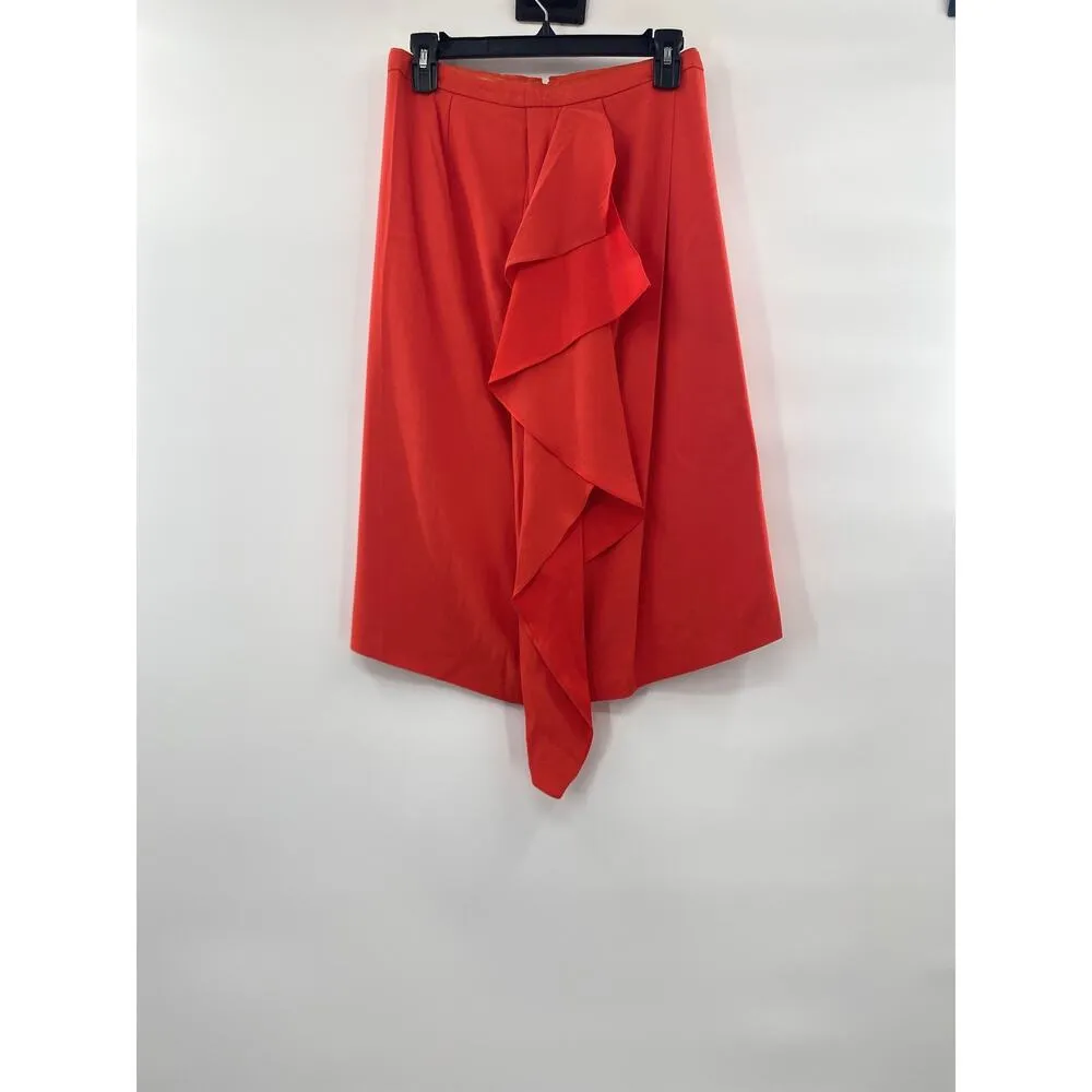 Reiss Womens Dita Waterfall Front Mandarin Bold Orange Draped Crepe Skirt Sz 6 - Image 7