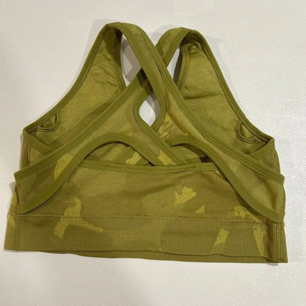 Gymshark Camo Seamless Sports Bra Olive Green Cross Back Size M - Image 2
