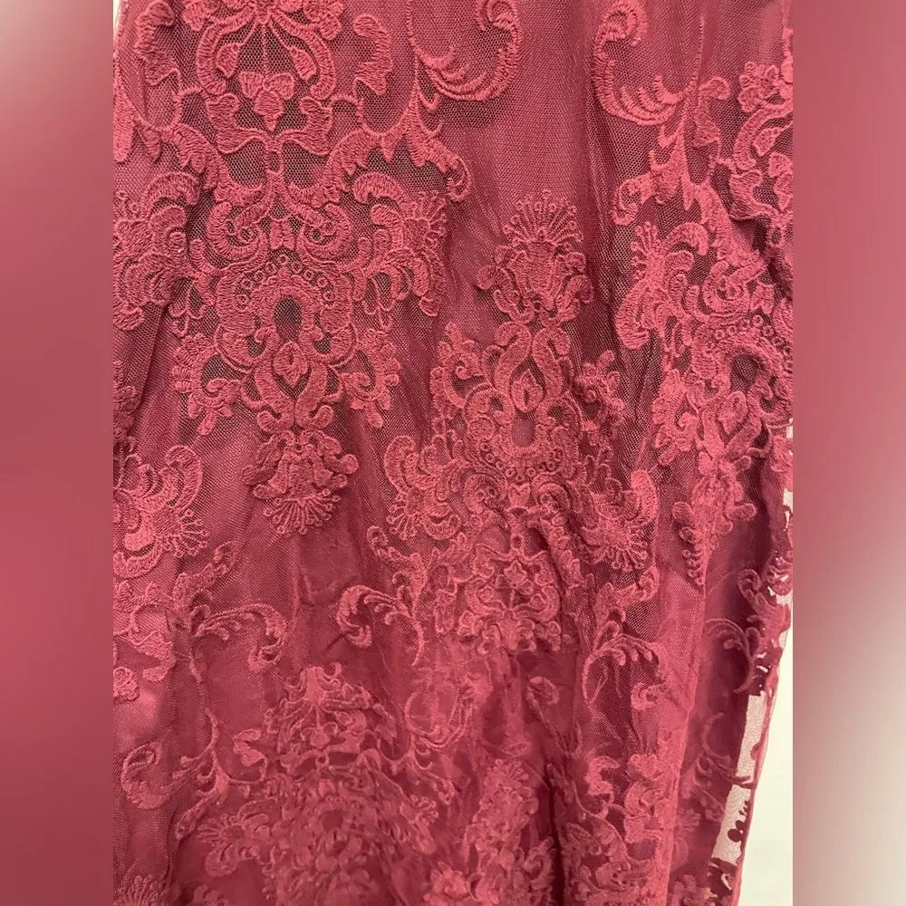 BB Dakota Maroon Whimsy Goth Cadence Lace Swing Dress SZ S - Image 3
