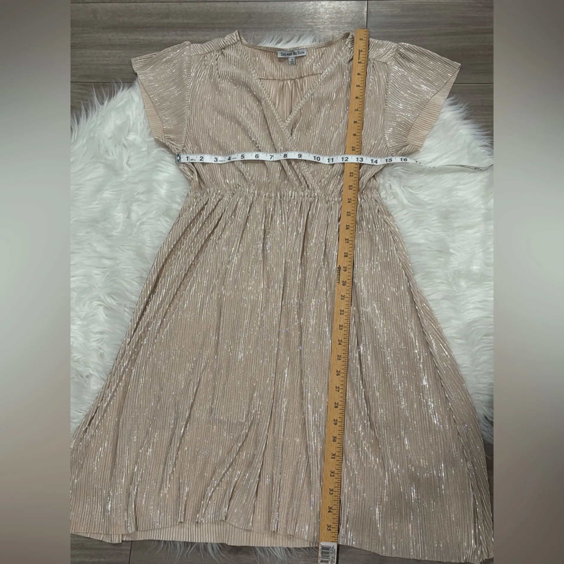 Shimmering Beige Midi Dress Size S Pink - Image 3