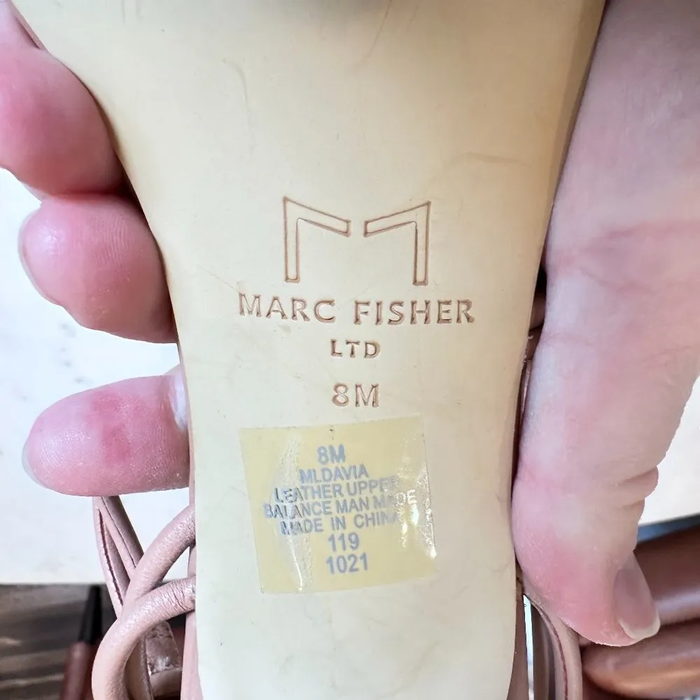 Marc Fisher Davia Leather Strappy Heeled Sandal in Light Brown Women's Size 8 - Image 6
