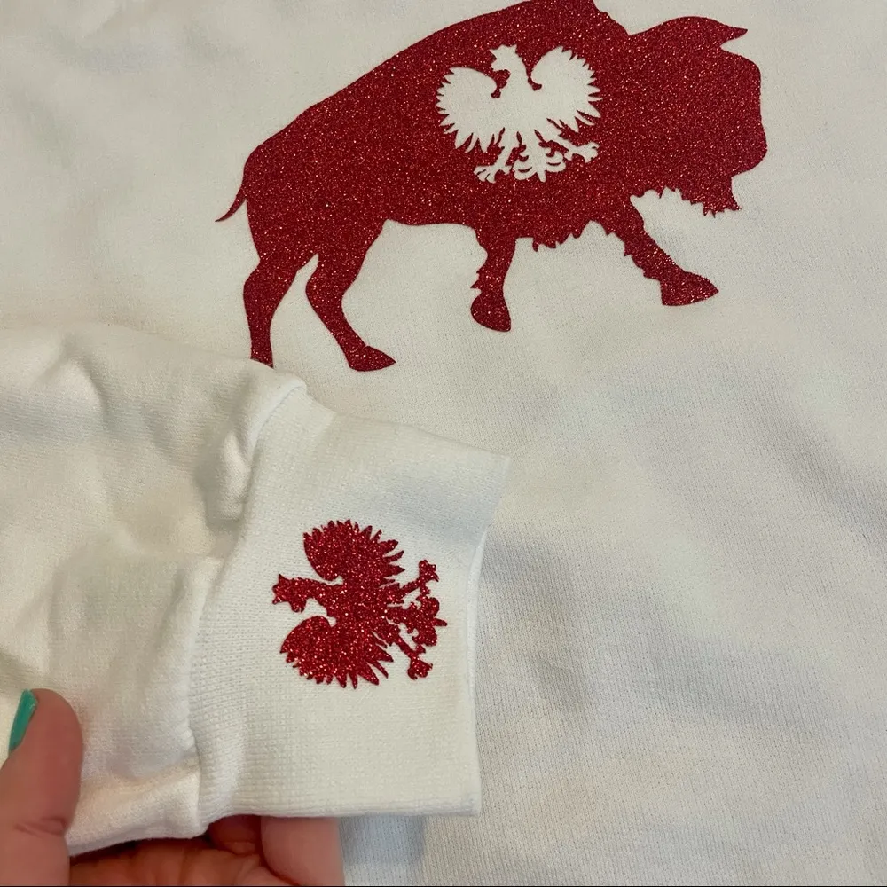 Dyngus day white sweatshirt with red glitter polish eagle buffalo - Image 4
