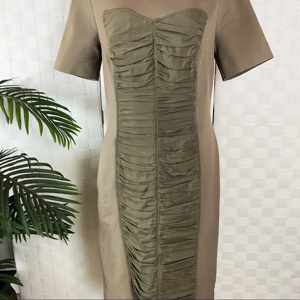 Burberry  Olive Brown Front Ruched Jersey Dress - Image 3