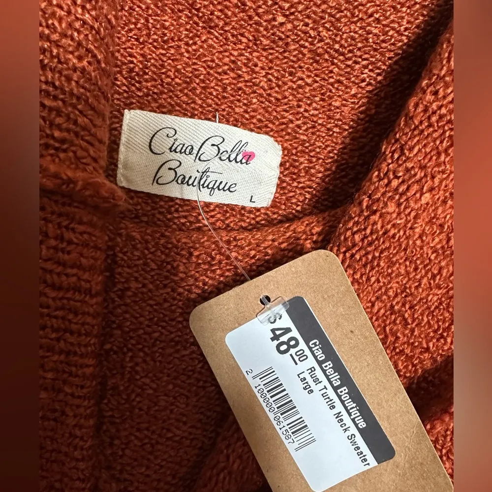 Ciao Bella NWT size large Rust color cowl neck sweater Orange - Image 2
