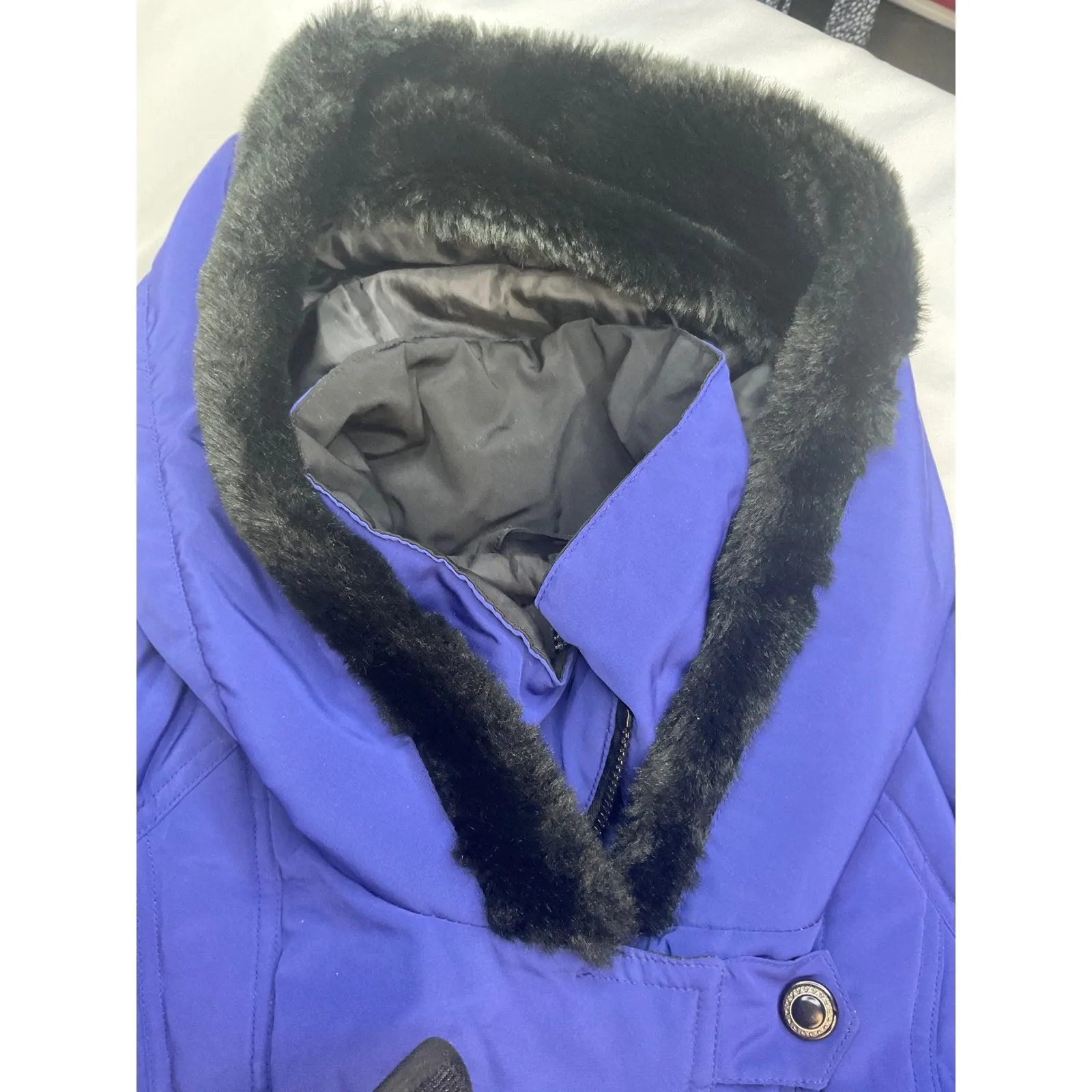 Black Bear‎ Women's Blue Hooded Jacket Snap Button Up Puffer Coat Size 12 - Image 9