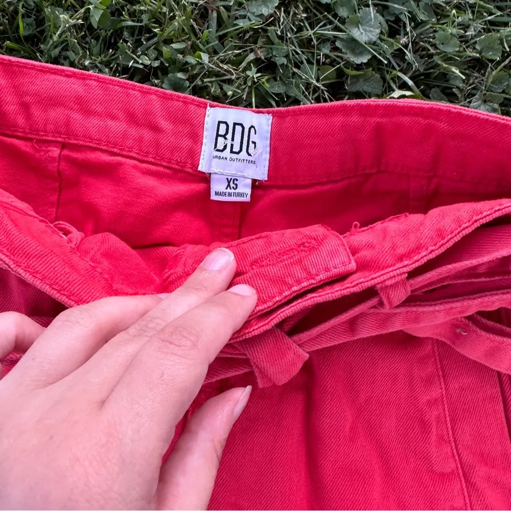 Red Button Fly Belt Denim Skirt Womens Size XS - Image 5