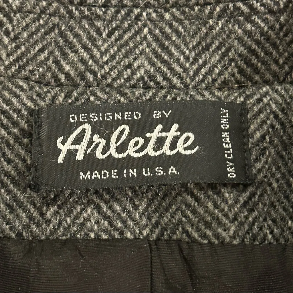 80s Herringbone Peacoat Winter Jacket Wool Trench Coat Ski Vintage Women's Large Gray - Image 5