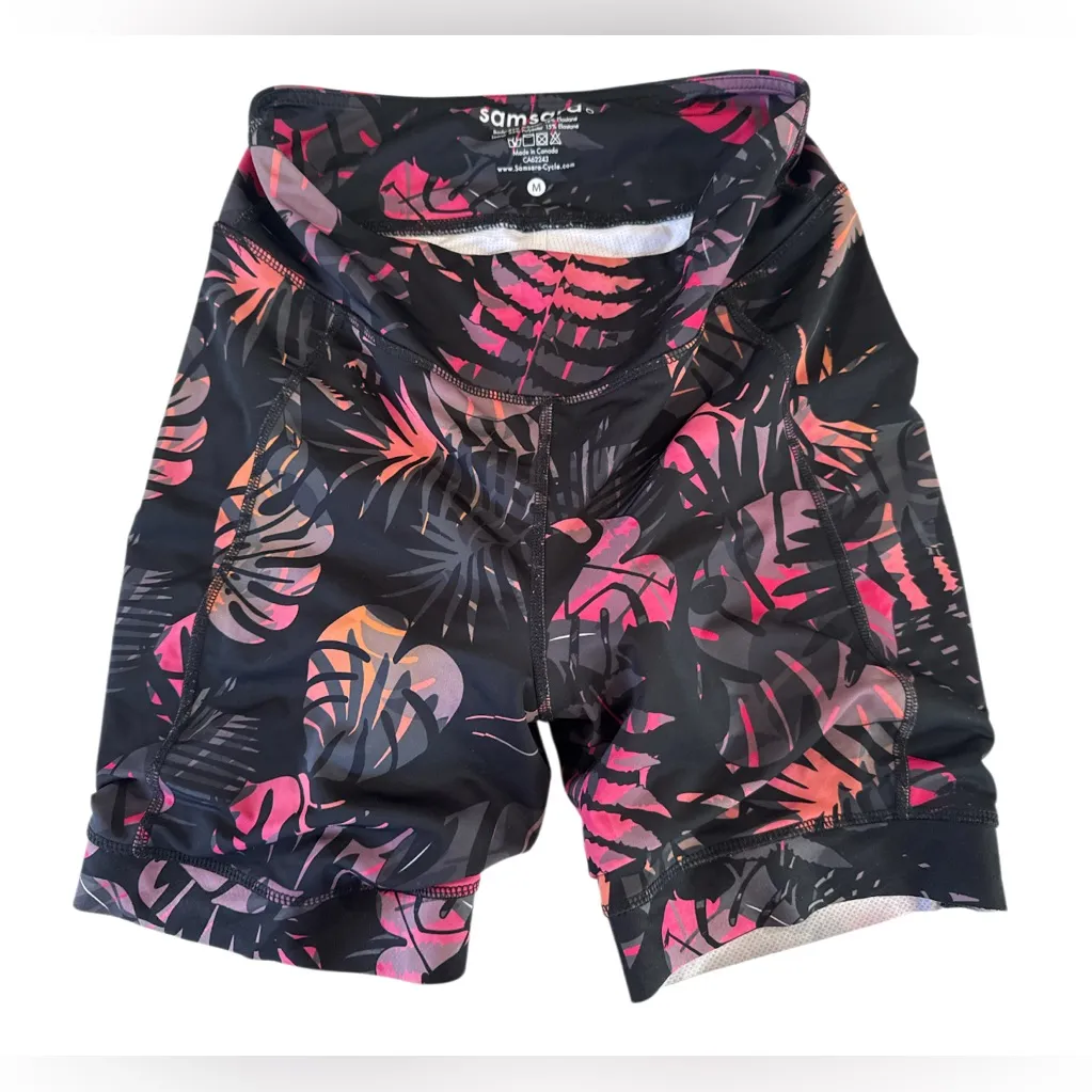 Tropical Leaf Print Cycling Set Pink Size M - Image 2
