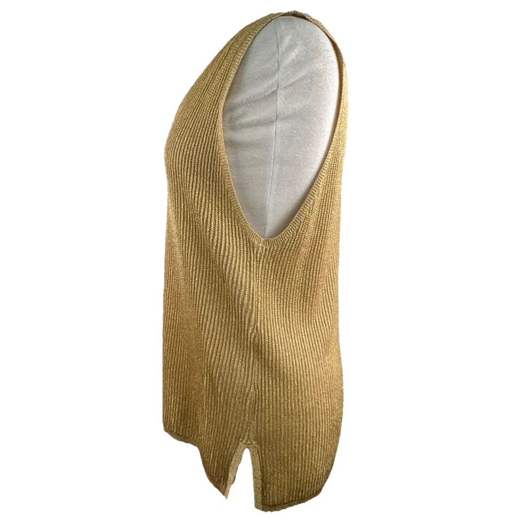 Tesori Size XL Sleeveless Sweater Vest Tunic Gold Sparkly Relaxed Fit Tunic - Image 3
