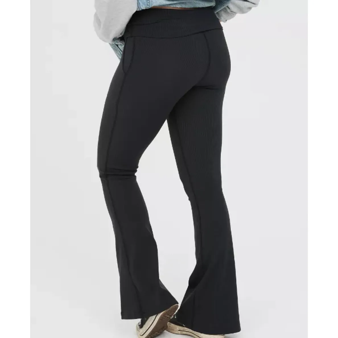 OFFLINE By Aerie Black Ribbed Pocket Foldover Flare Leggings - Image 16