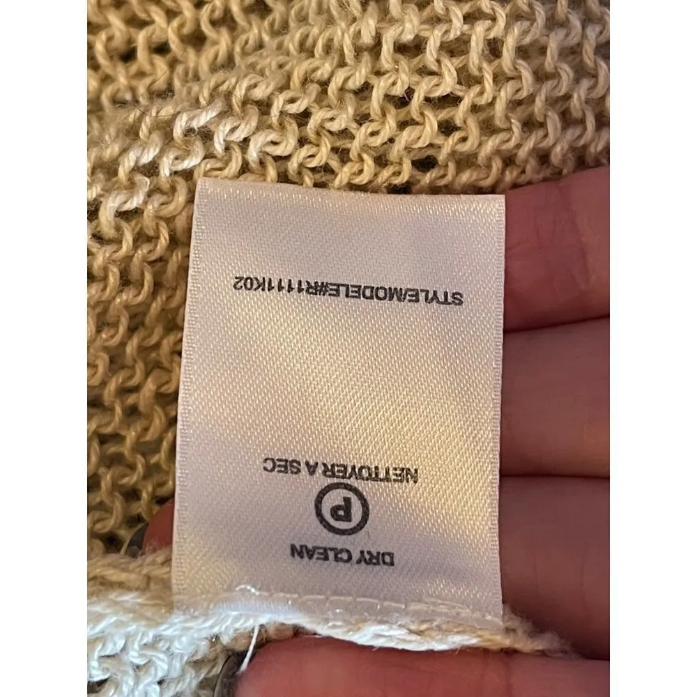 Robert Rodriguez Beige Linen Open Knit‎ Round Neck Pullover Sweater Size M - Image 8
