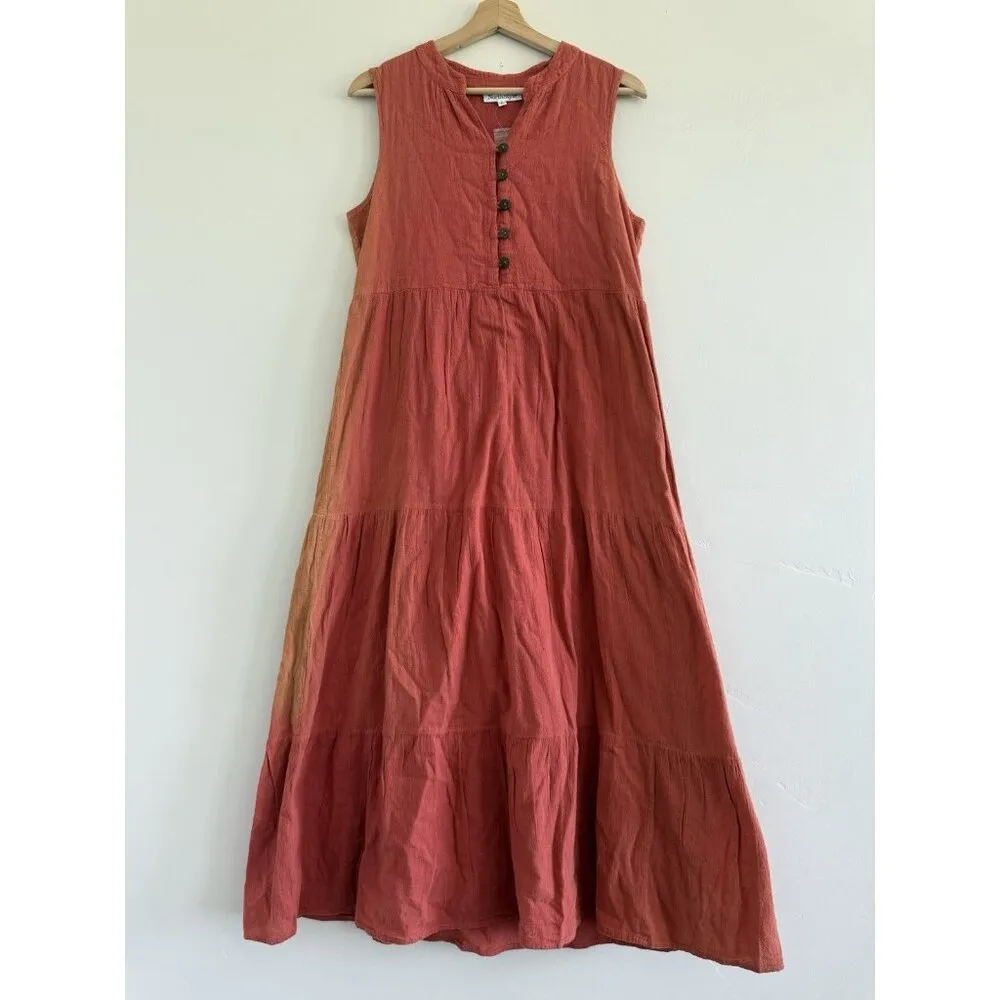 NorthStyle women midi maxi dress orange casual fall S sleeveless front button - Image 3