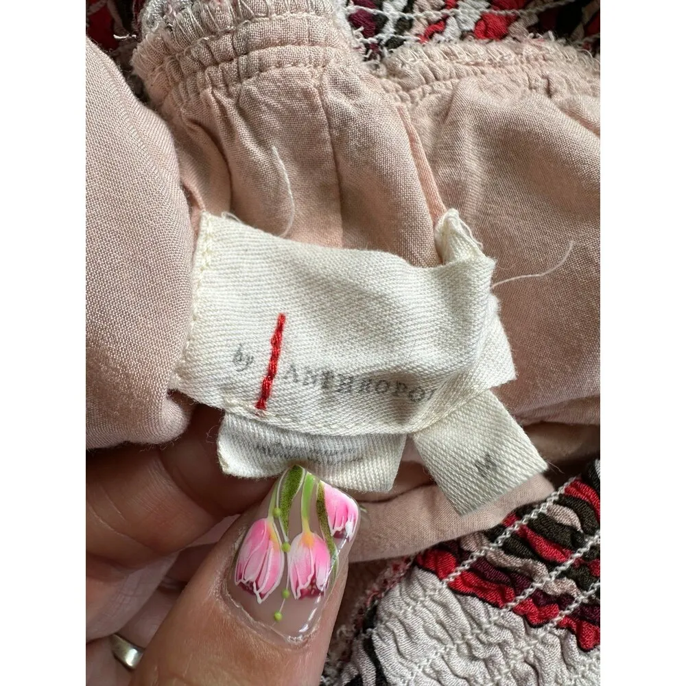 By Anthropologie Floral Geometric Tiered Smocked Waist Lined Mini Skirt M - Image 6