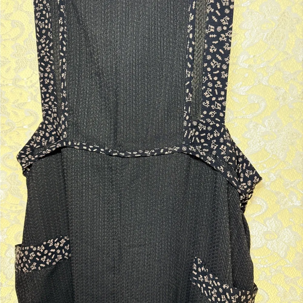 Vintage Carole Little Black Maxi Dress with Patterned Trim overall S/M slits Size 8 - Image 3