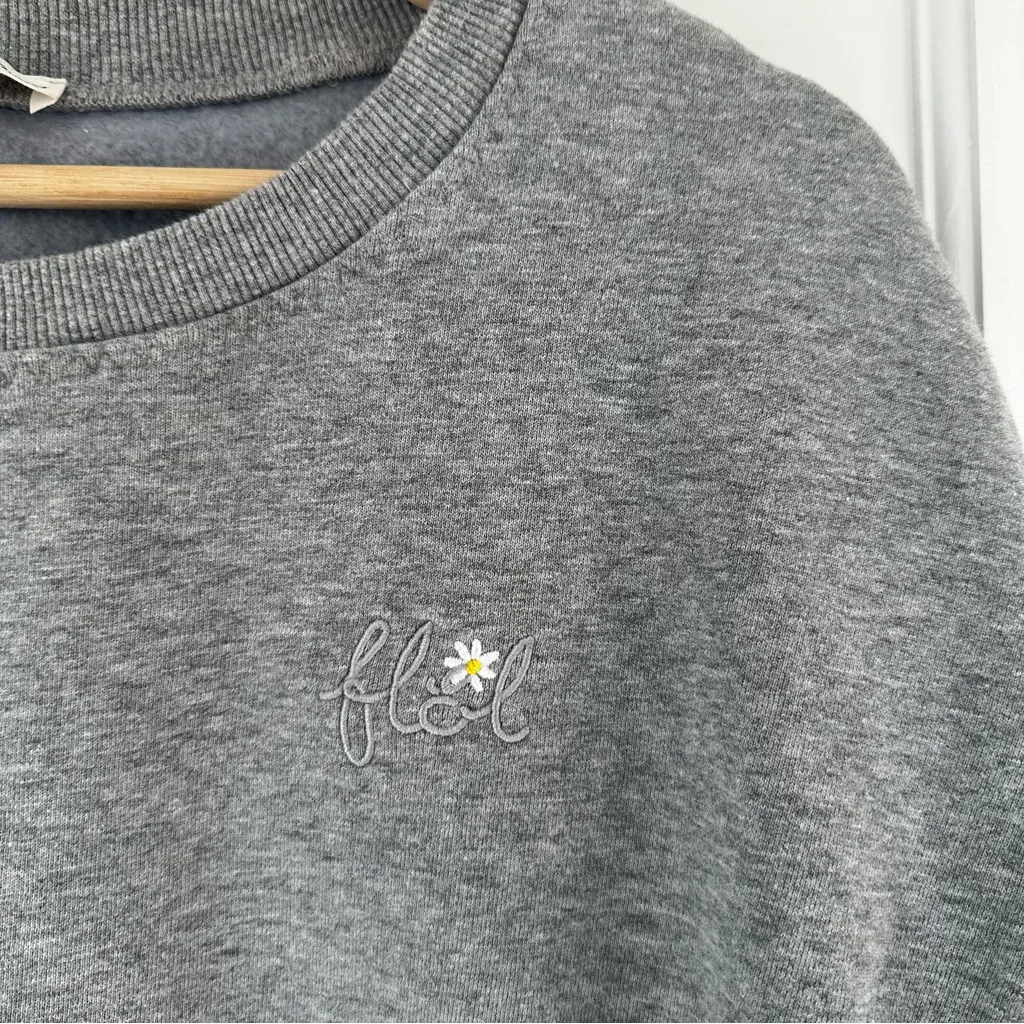 FOR LOVE AND LEMONS Oversized Crewneck Grey Fleece Sweatshirt grey embroidered S - Image 4