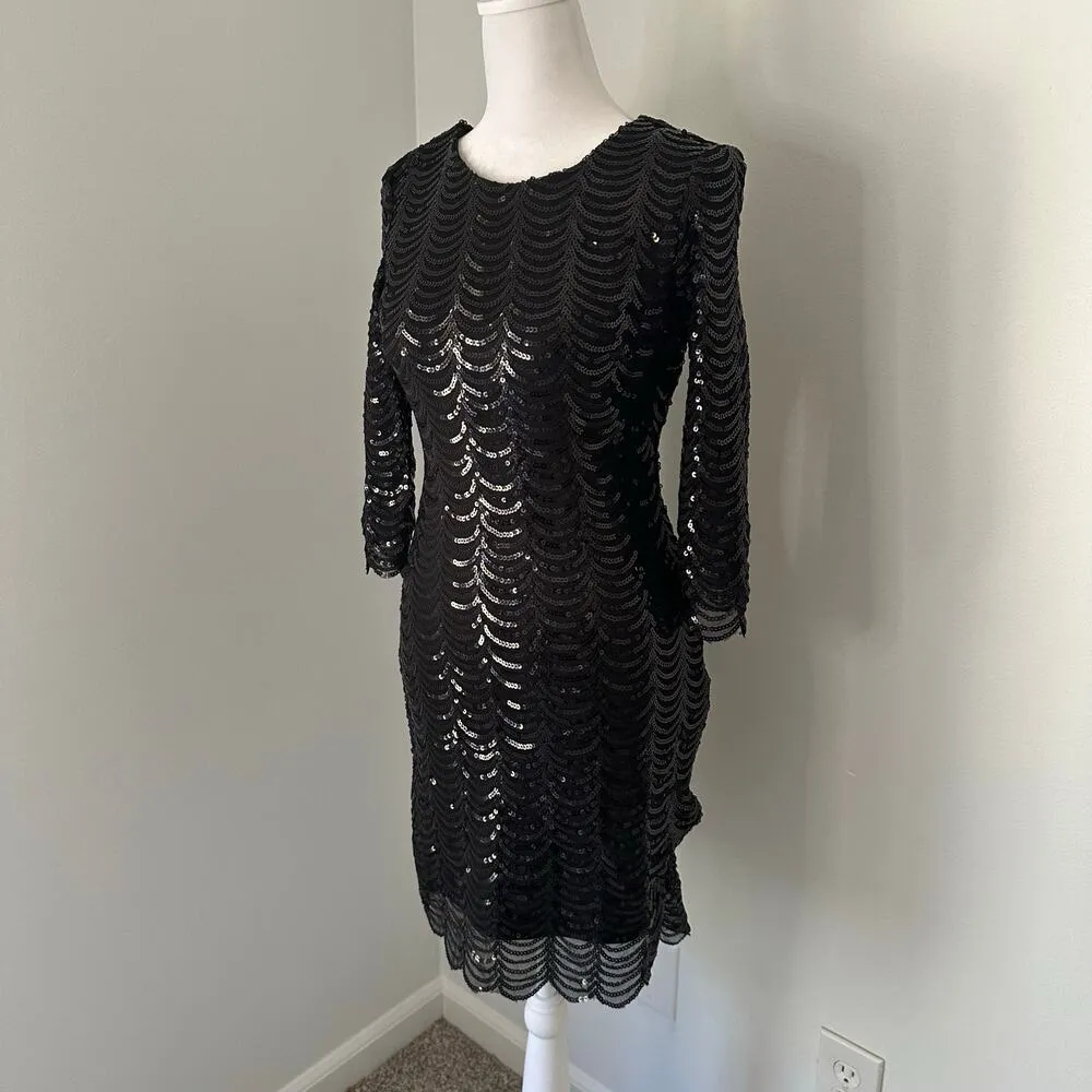 Lulu's Stardust black sequin bodycon 3/4 sleeve mini dress size S - Image 3