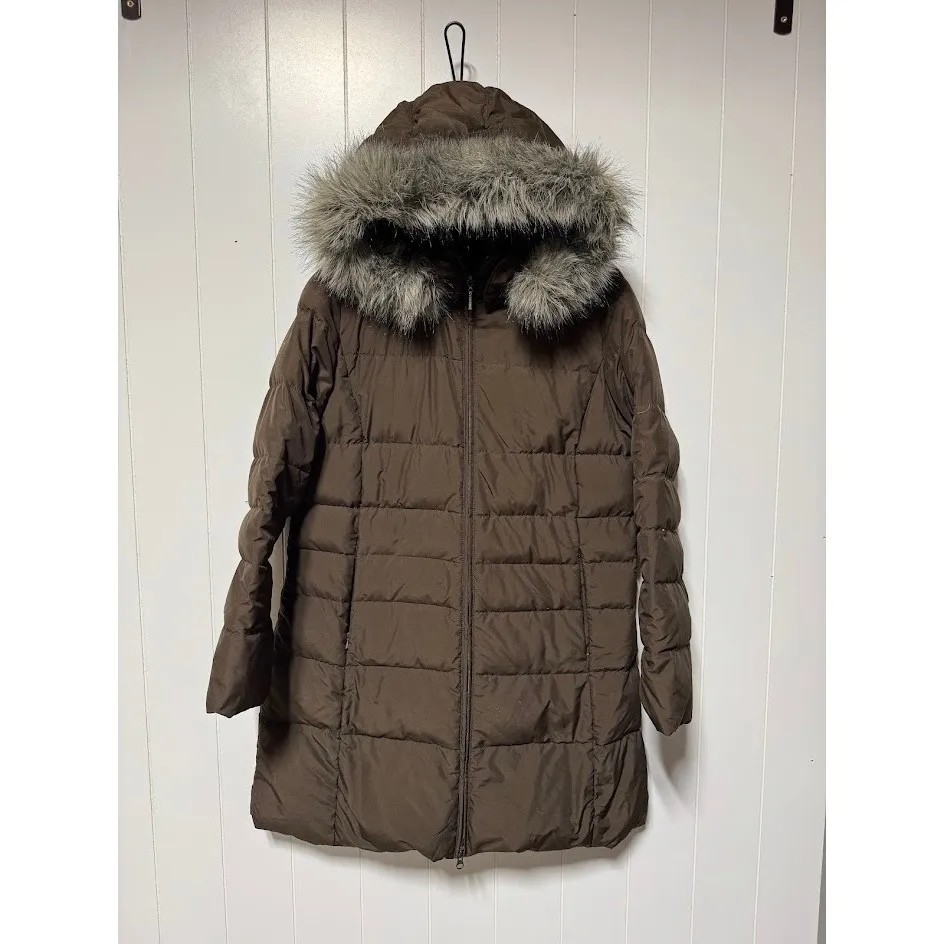 WEATHERPROOF GARMENT COMPANY Women's Brown Hooded Puffer Coat Faux Fur Trim L Size L - Image 2