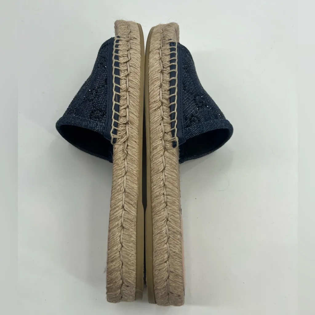 Gucci GG denim espadrille slides rhinestone sz 39.5 - Image 3