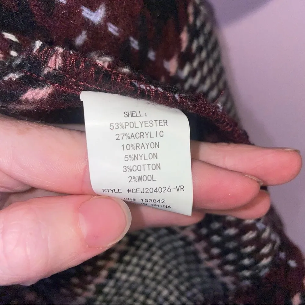 Melloday by Nordstrom S Wool Blend Pea Coat Black Plaid Longline Oversized - Image 4