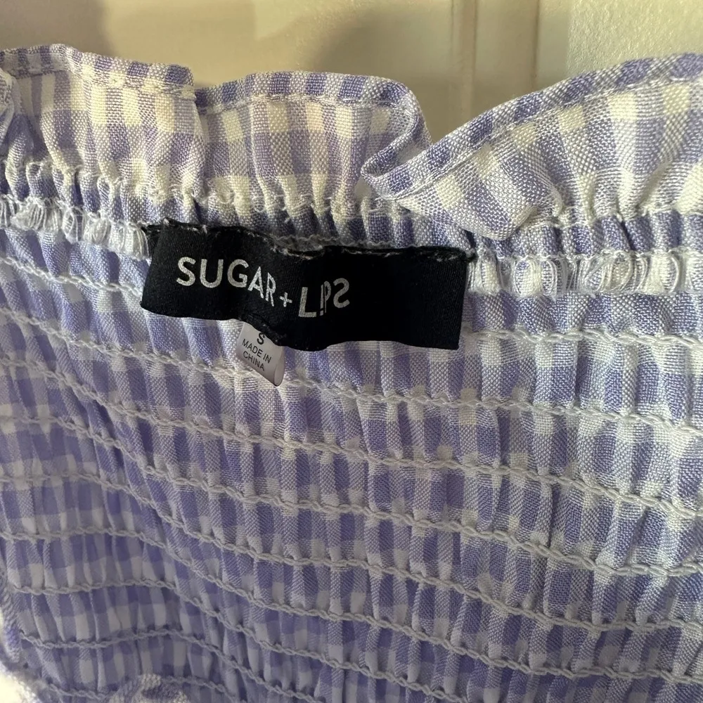 Sugar Lips Gingham Dress Smocked Tiered Ruffle Sleeves Midi Cottagecore Preppy S - Image 3