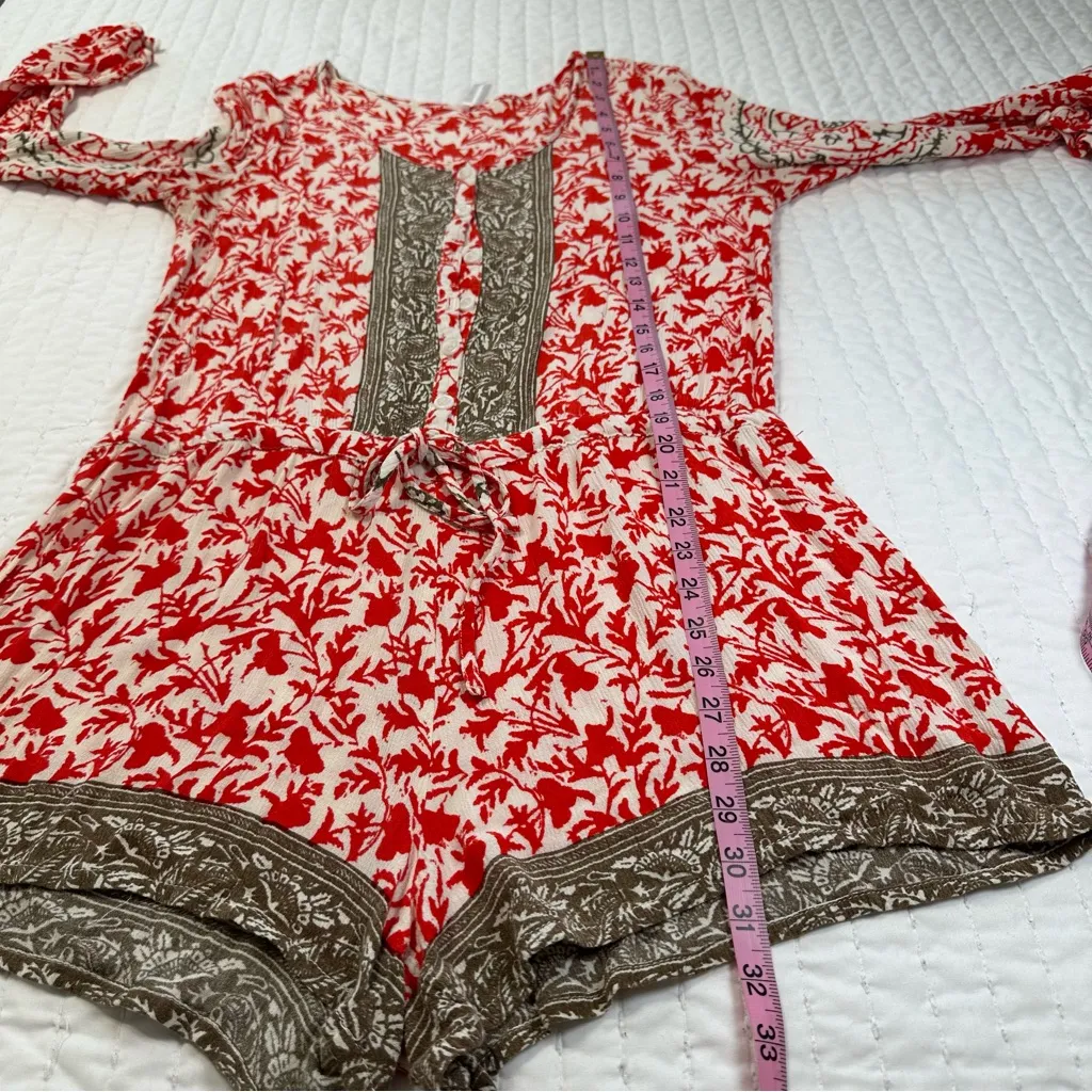 Free People Gardenia Combo Red White Floral Medallion Print Resortwear Romper - Image 5
