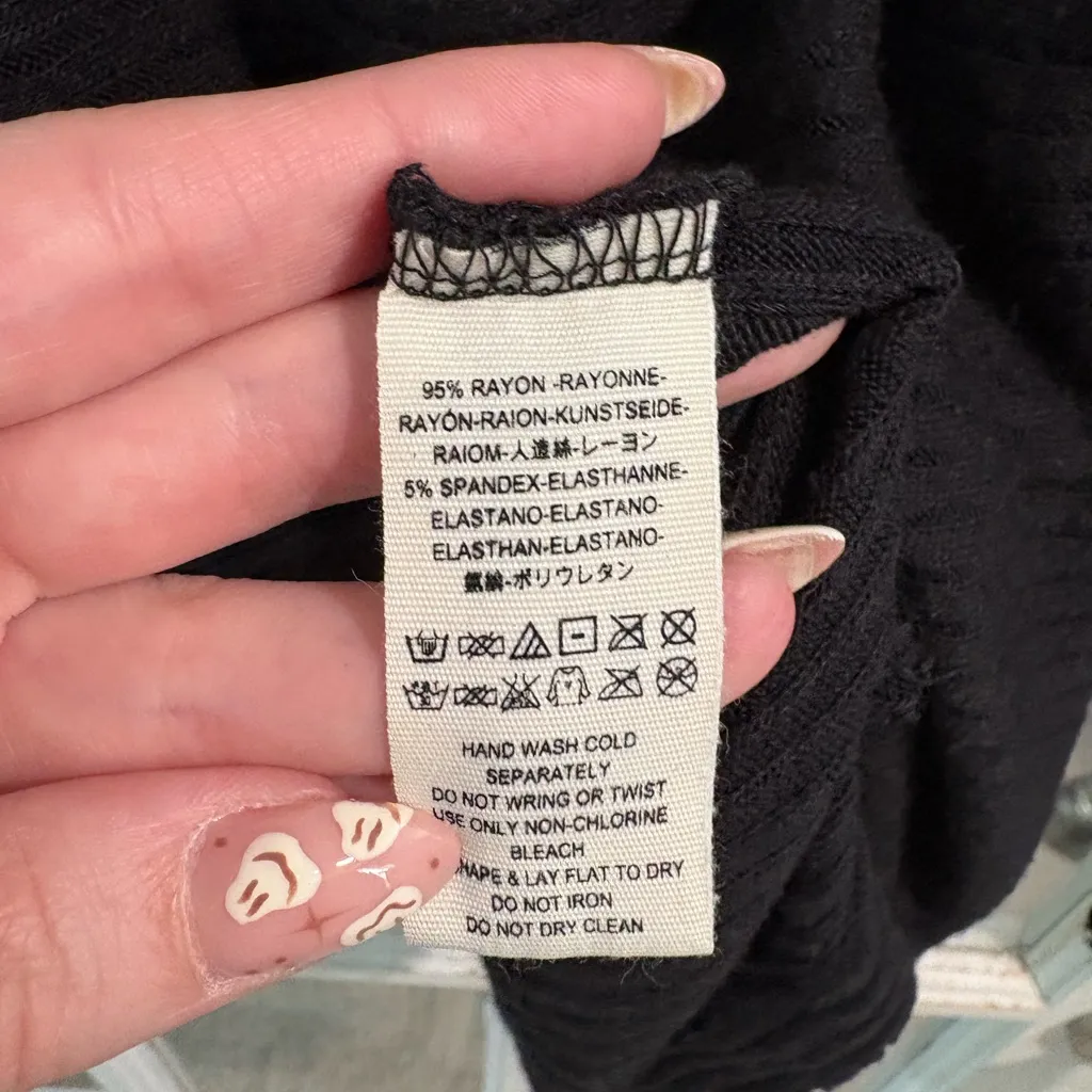 Free People We The Free Black Ribbed Open‎ Back Ribbed Top- Size Medium - Image 6