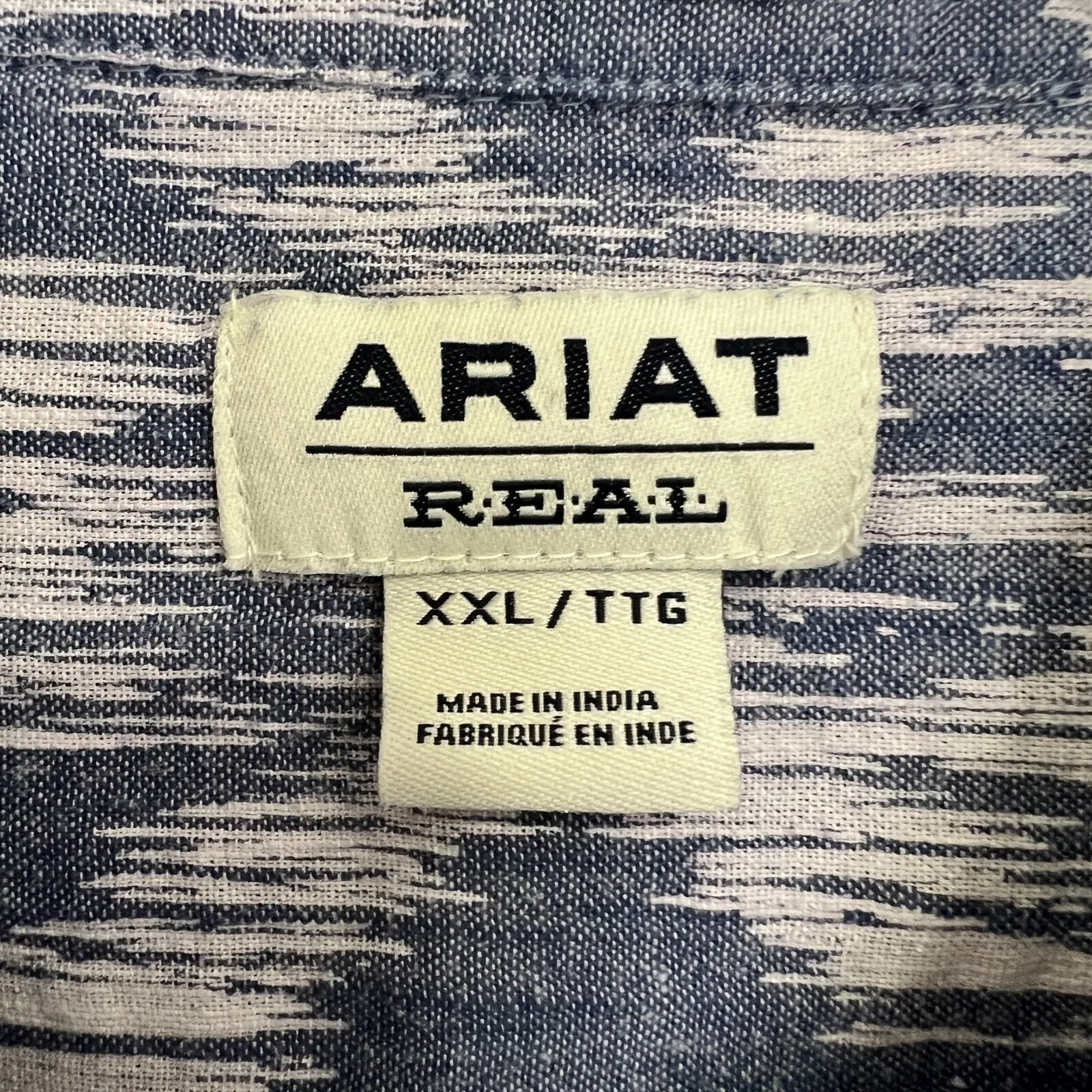 Ariat‎ REAL Western Snap Shirt Ikat Print Blue Teal Pearl Snap Long Sleeve XXL - Image 5