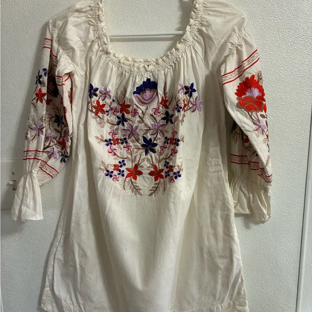 Free People Fleur Du Jour Cream Embroidered Dress Size S (or tunic) - Image 2