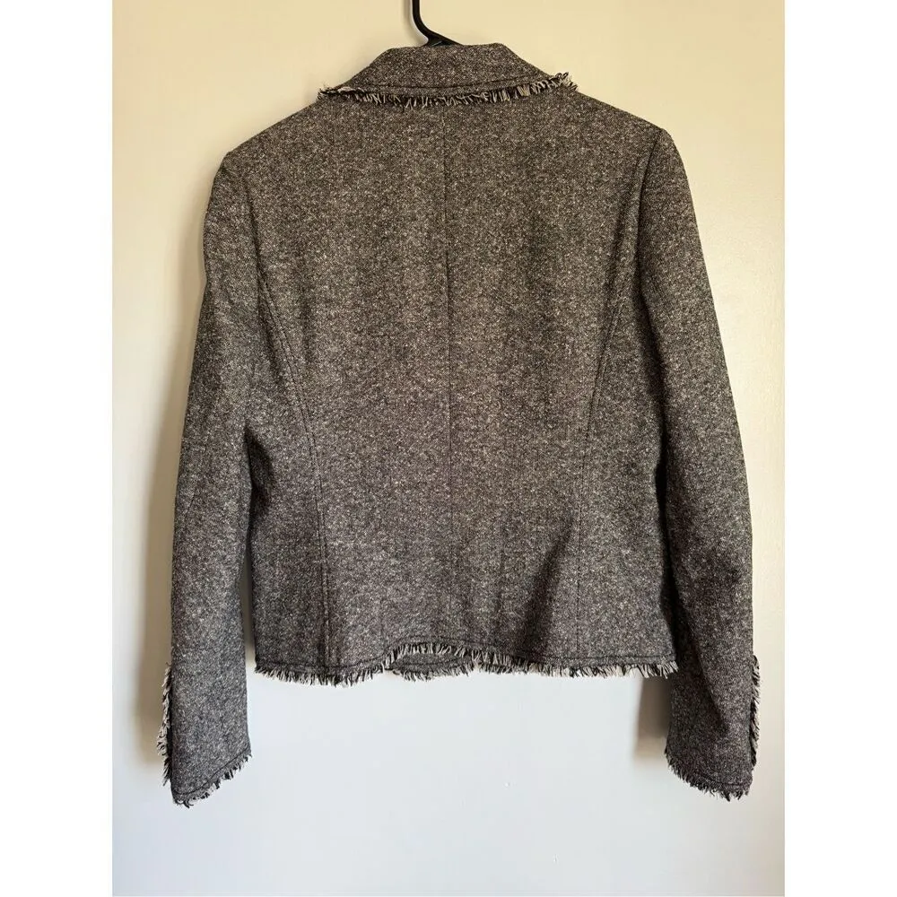 Caslon Womens Silk Wool Fringe Gray Button Blazer Jacket sz 10 career academia - Image 9