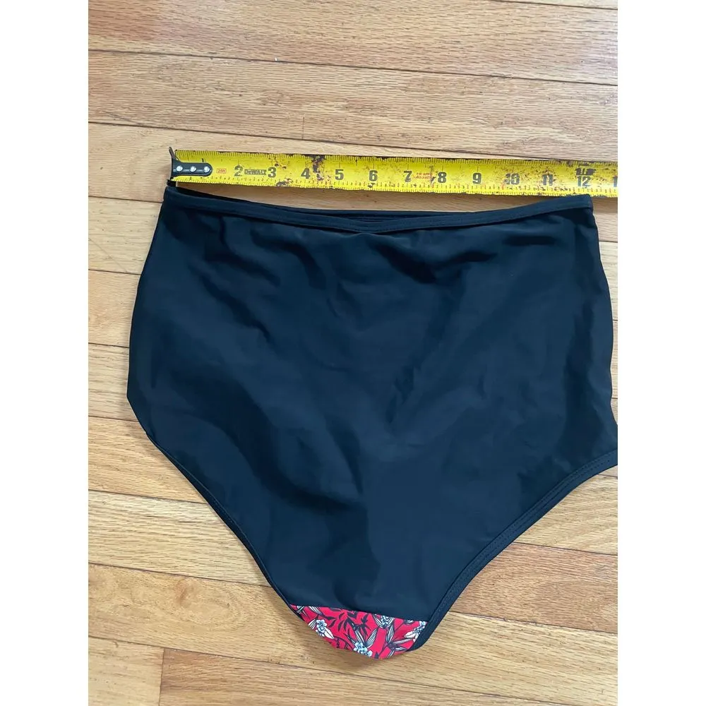 Curvy Kate CS4665 Maya High‎ Waist Bikini Brief in Red Leaf Print Size medium Black - Image 5