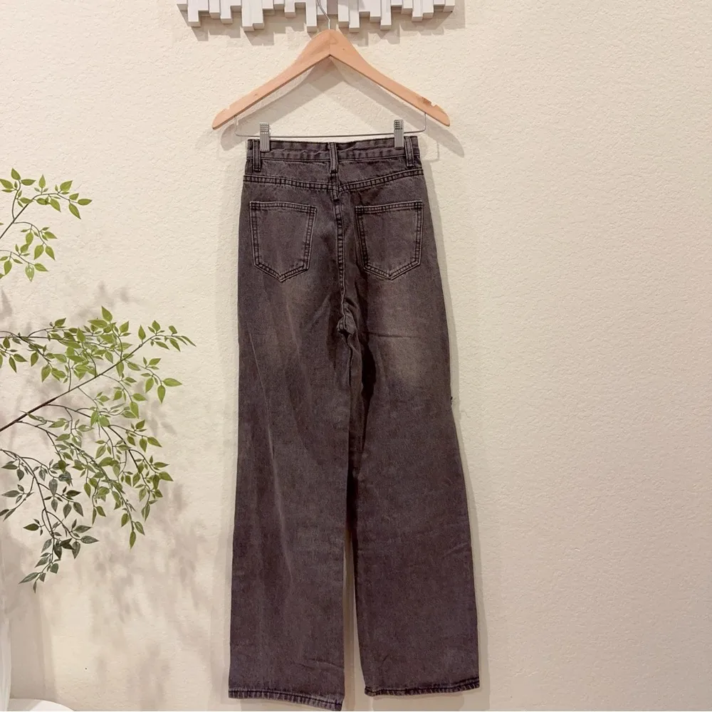 J.ING Dark Grey Distressed High Waist Boot Cut Jeans Pants Size Small/24 NWT Gray - Image 6