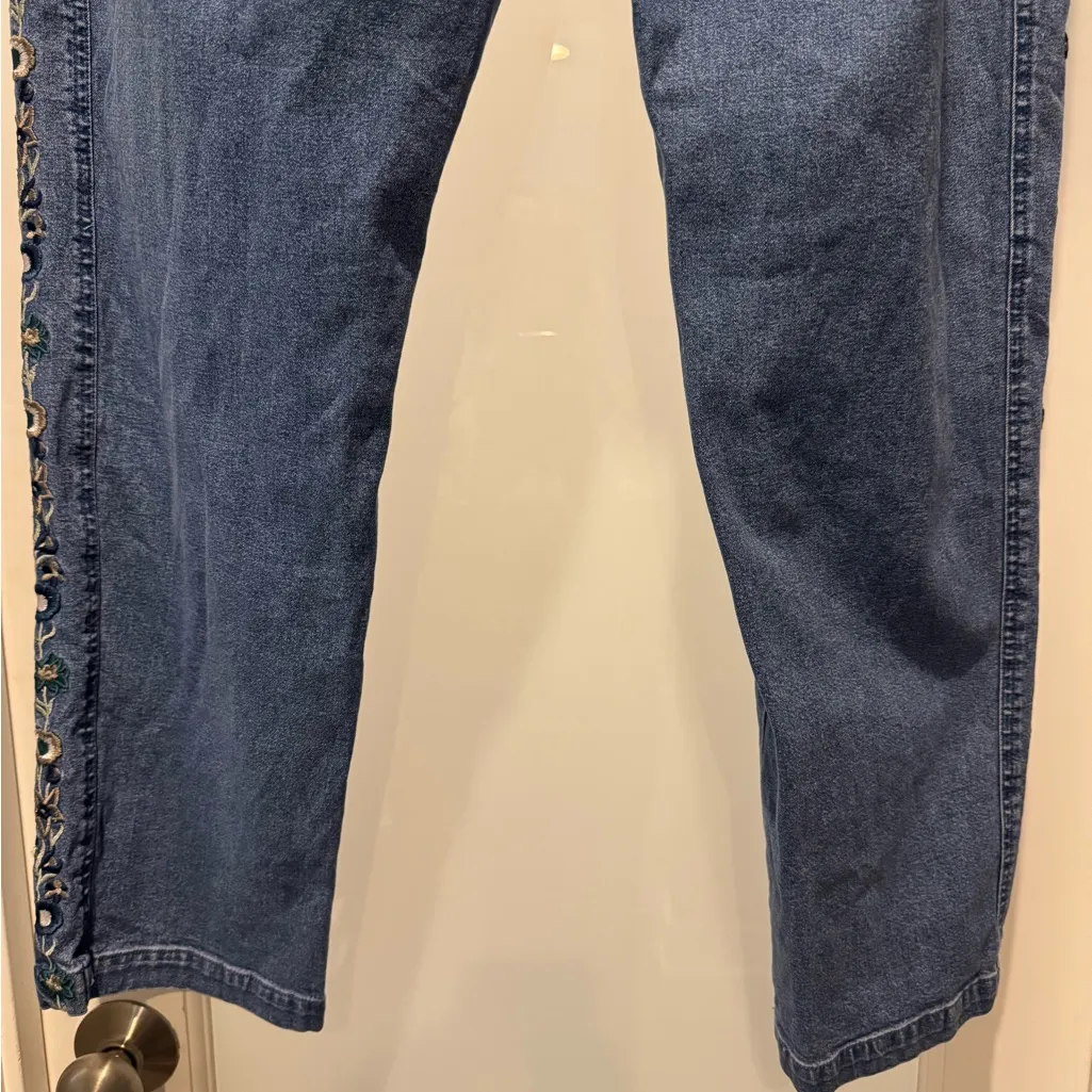 DENIM & CO Embroidered Blue Women Jeans Size L Hippie Floral Festival Boho - Image 8