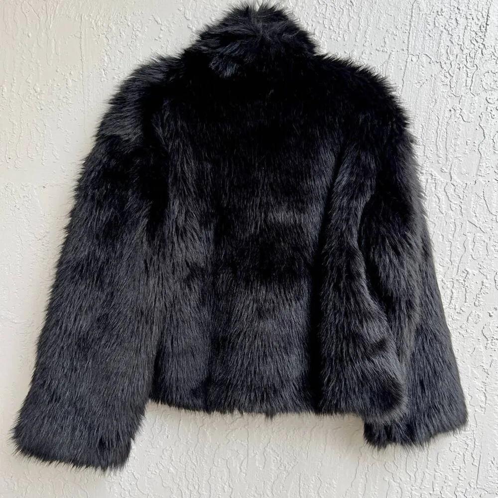 NWT Petal+Pup Long Sleeve Sarai Fuzzy Faux Fur Coat Jacket Black Women's Large - Image 3