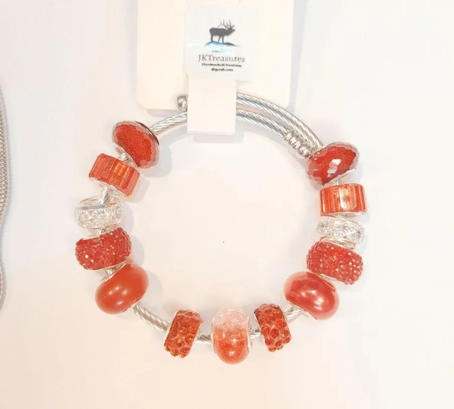 European Style Large Beaded Adjustable Snake Coil Bracelet 7" - Image 4