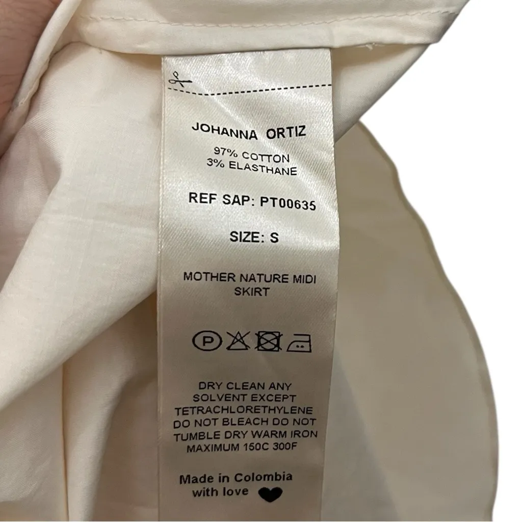 Johanna Ortiz Mother Nature Skirt Size Small White Midi Cotton Blend Rope Belt - Image 10