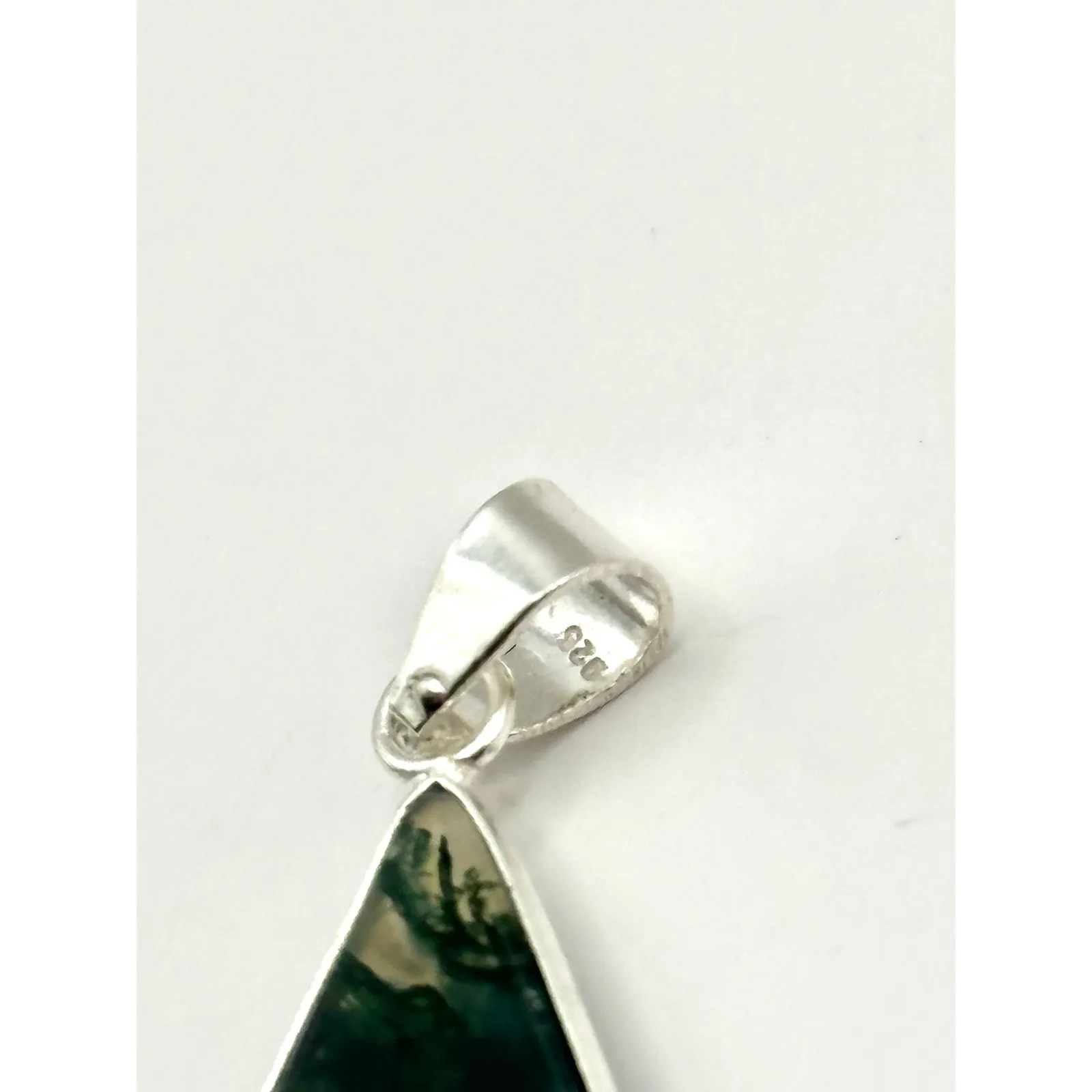 Triangle Moss Agate Sterling Silver Handmade Pendant - Image 5