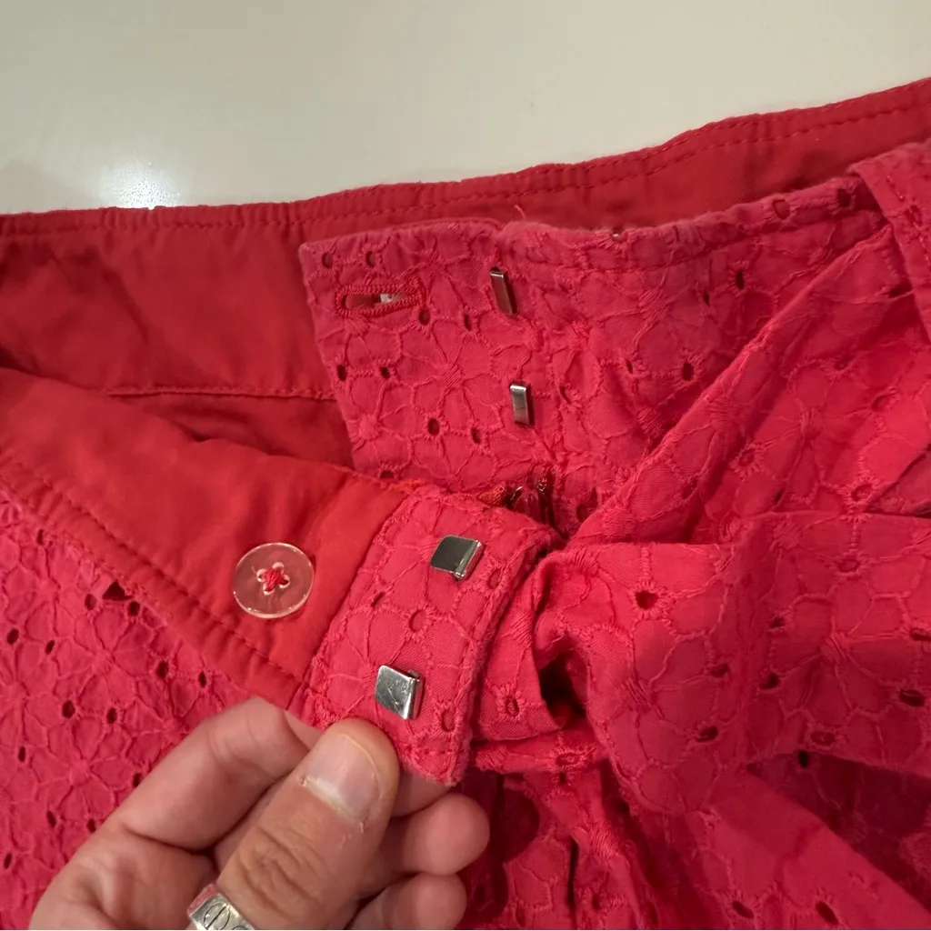 White House Black Market Tie Waist Eyelet Shorts Women’s 4 Pink Preppy Classic - Image 3